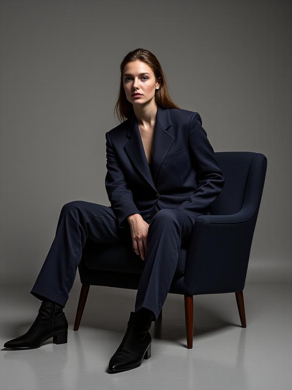 Blazer oversize bleu nuit aux lignes minimalistes