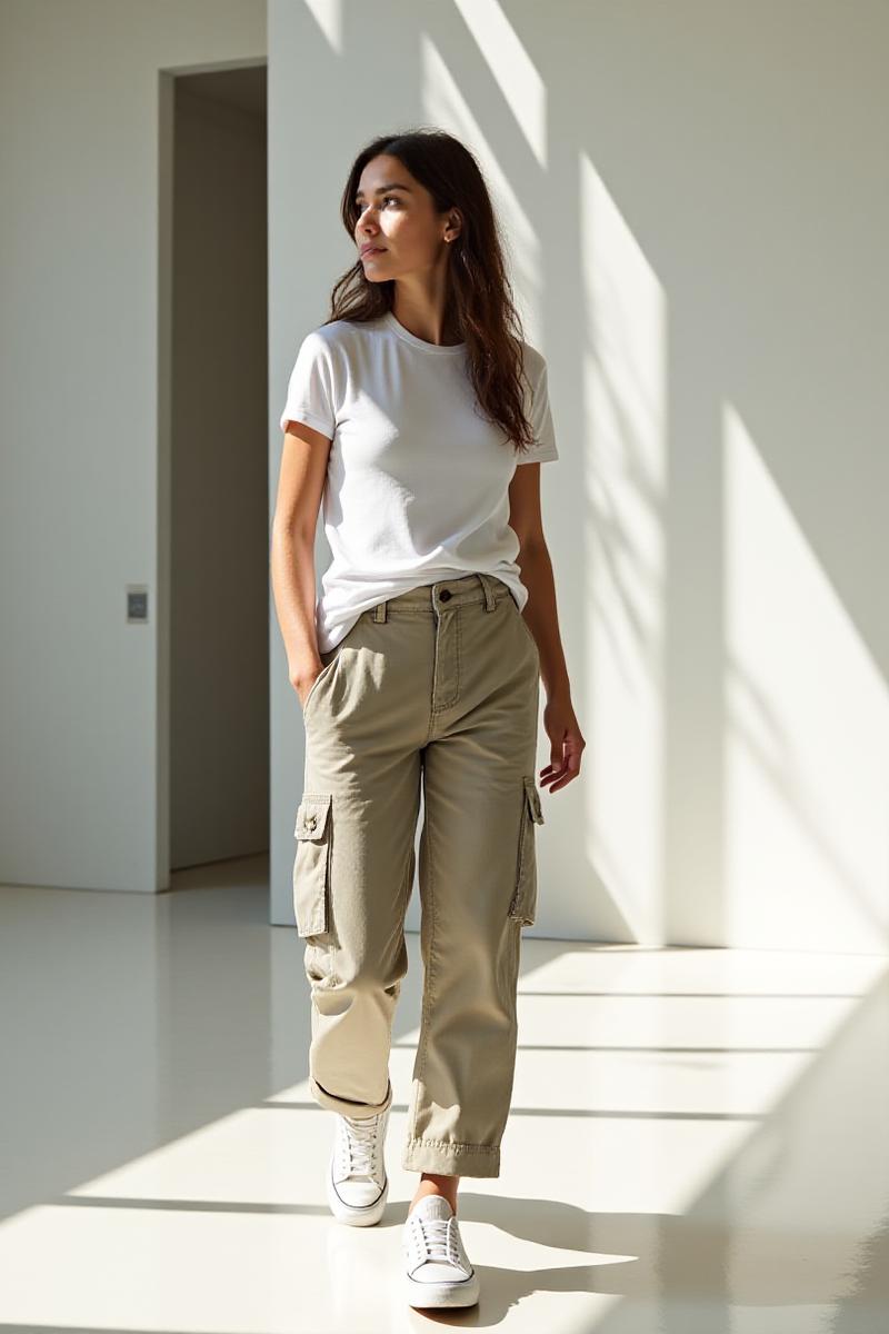 Look de jour : Pantalon cargo avec baskets et tee-shirt